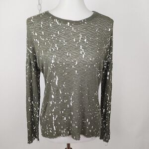 Generation Love Green Long Sleeve Crew Neck Semi Sheer Paint Splatter Top XS/S